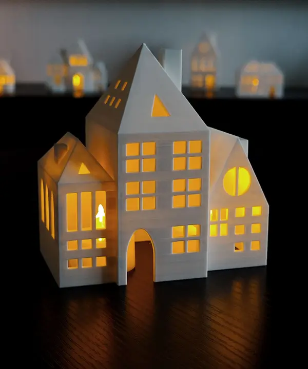 Casinha de Natal iluminada por dentro